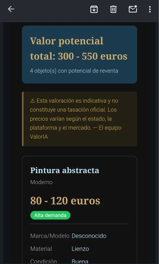 El informe de ValorIA recibido en el correo electrónico