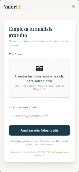 El formulario de ValorIA en pantalla de móvil