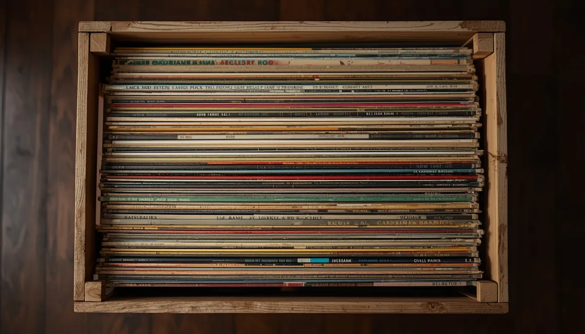 Caja de discos de vinilo vintage